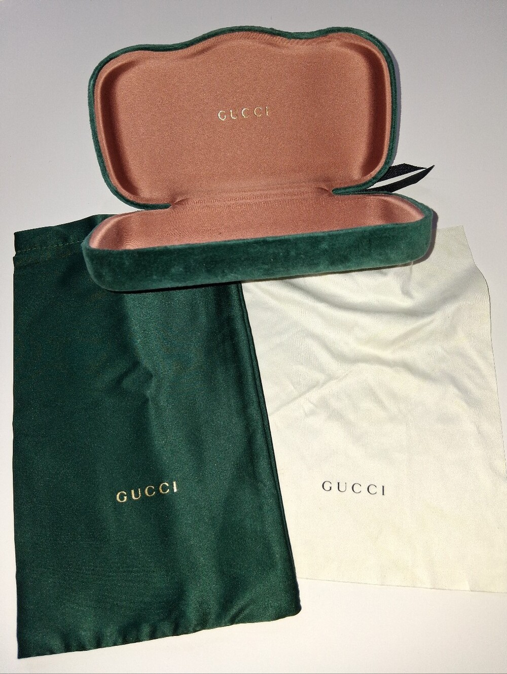 Gucci Green Velvet Eyewear Case with Pink Suede Interior and  Dust Bag